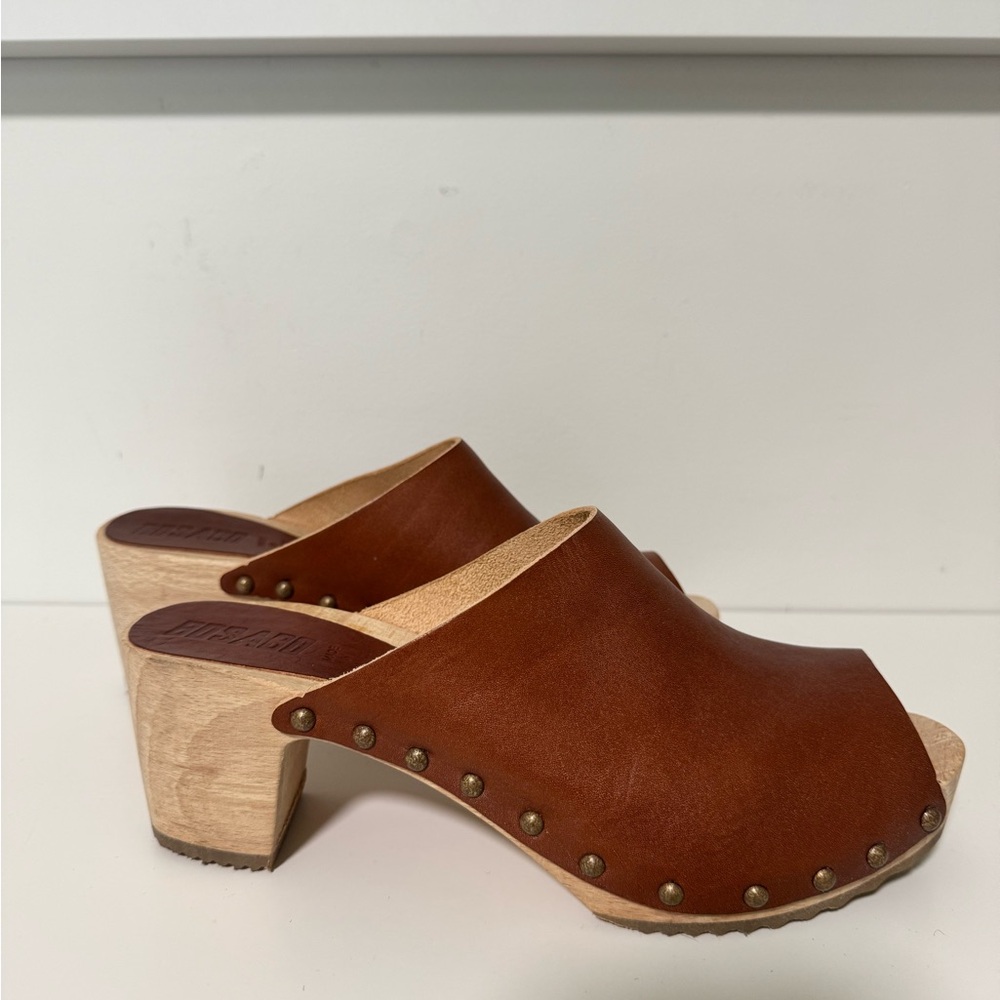 Elegant Brown Leather Mules with Studded Detail
